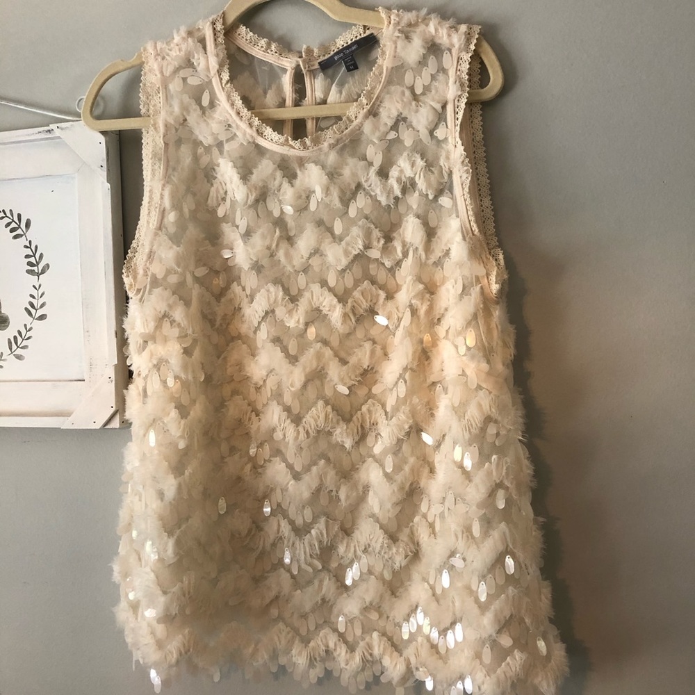 Blue Tassel Anthropologie cream top size Medium